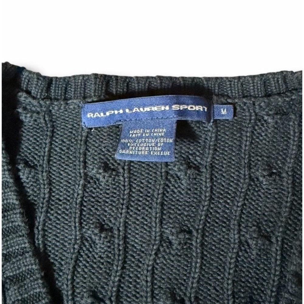 Ralph Lauren Sport Cable Knit Sweater Women's Med. Black V Neck Preppy Old Money - Picture 5 of 7
